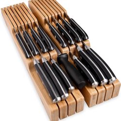 Homemaid Living In Drawer Knife Block Bamboo organizer Holds 16 Knives + Knife Sharpener Slot