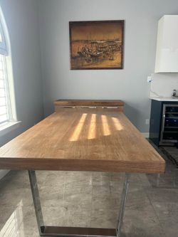 Modern Wood Dining Table with Chrome U-Shaped Legs
