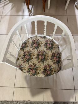 White Wood Chair with Floral Upholstered Seat