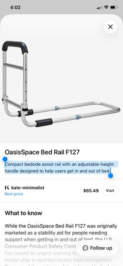 The OasisSpace Bed Rail (Model: F127 / SKU: OS-28LBM-BR-12007-W)