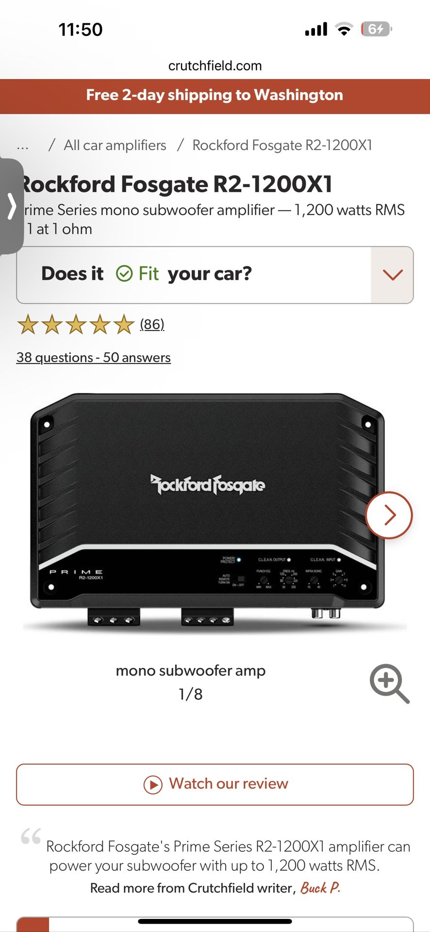 Rockford Fosgate Prime R2-1200x1 Amplifier