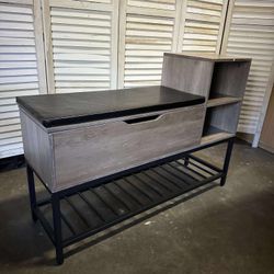 Entryway Bench, Shoe Storage Bench with Flip Top Box Shoe Rack with Removable Seat Cushion and Shoehorn for Entryway/Hallway(39.4in, Greige)