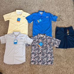 New Boys Columbia PFG Button Shirt Size Large 14-16 & New Under ArmourShort Size 14