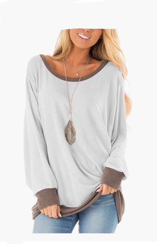 Women's Long Sleeve Crew Neck Tunics Loose Fit Casual Color Block Tops Size M only BRANDNEW