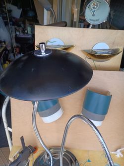 Restored double gooseneck table lamp