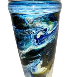 Handmade 20oz Epoxy Tumbler – Ocean Themed, Blue And Black Alcohol Ink Swirl