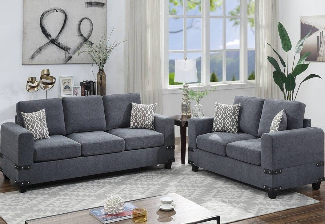 2 PCS SOFA SET CHARCOAL NEW IN BOX FINNANCY AVAILABLE ☎️1714586*2564