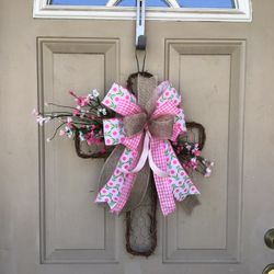 Cross With Flowers & Colorful Bow..Perfect For Easter..