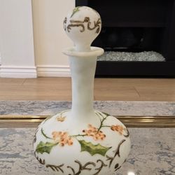 Vintage Decorative Floral Hand Painted Milk Glass Decanter