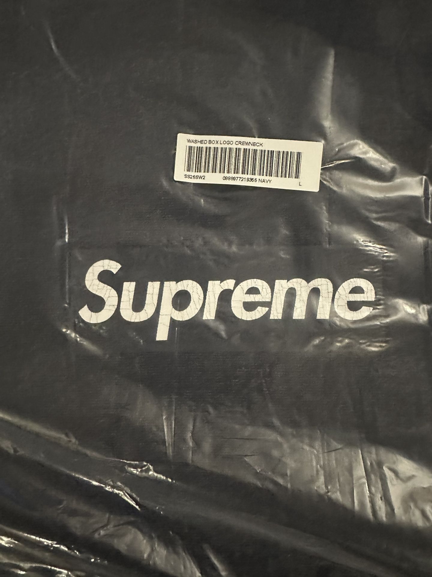 Supreme Washed Box Logo Crewneck Sweatshirt Navy Size Large IN 