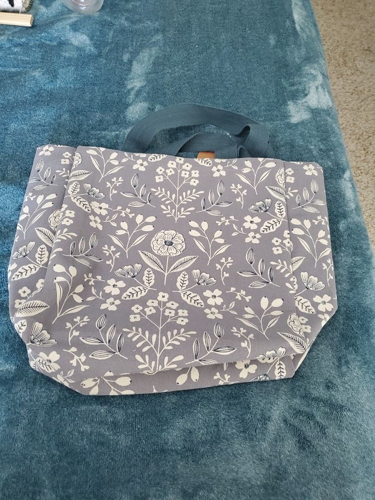 Blue Floral Print Tote Bag