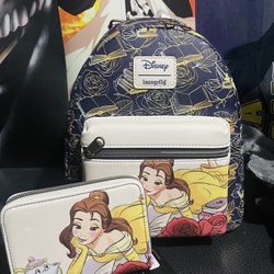 Disney Loungefly Beauty and The Beast Belle Backpack and Wallet