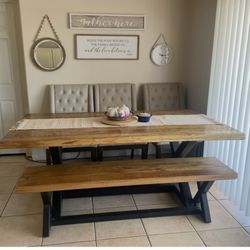 Farmhouse, Rustic Dining Table W/bench, and chairs