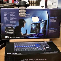 Zoom Live Track L-12 Mixer Multitrack Recorder, Mic Pod And Key Light For Podcast Ana Social Media Pro