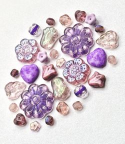 30 pcs ~ Lavender/Pink Mix of Czech Glass Beads For Jewelry Making
