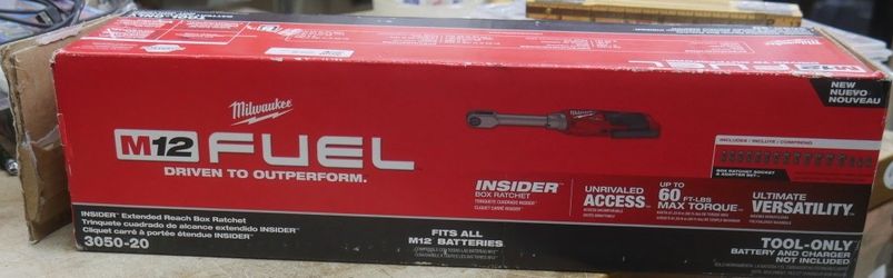 Milwaukee 3050-20 M12 FUEL 12V INSIDER Extended Reach Box Ratchet w/ Socket Set. new. open box. box was open for inspection.