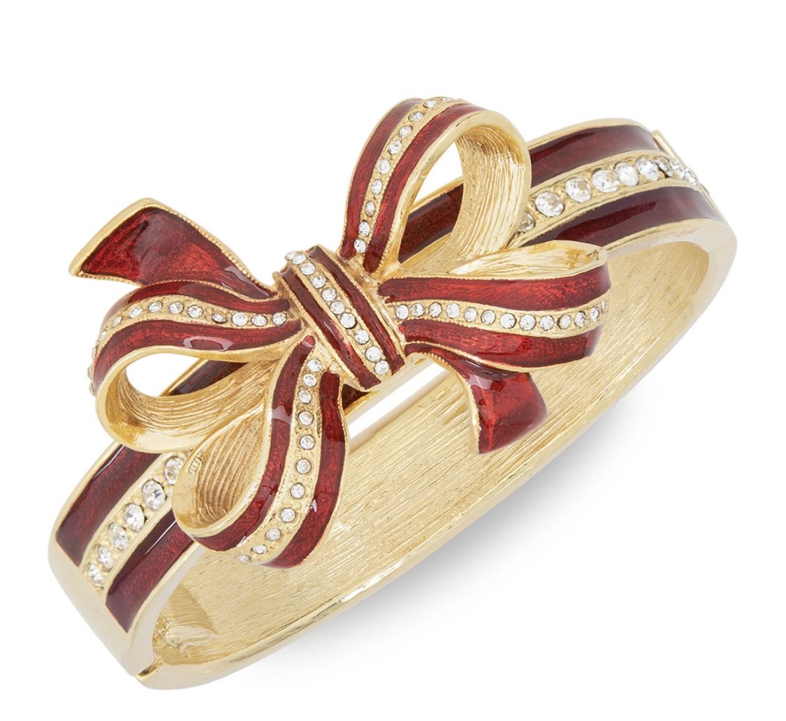 Bracelet - Red enameled and gold-tone with rhinestone ribbon accents. Bangle/bracelet. Brand new