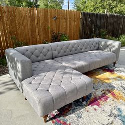 🚚 FREE DELIVERY ! Stunning Grey Tufted Sectional Sofa