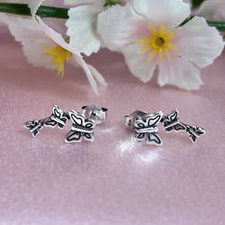 Flying Butterfly Sterling Silver Stud Earrings