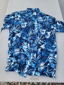 Men lg LT Red Macaw Trading Company blue floral Hawaiian short sleeve button up Lot 101