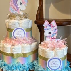 UNICORN RAINBOW baby shower diaper cake gift decor centerpiece