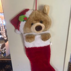 Vintage Cute Teddy Bear Plush Christmas Stocking (Glendora)