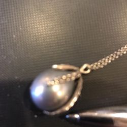  Wry Large Pearl Sterling Silver Chain N Pendant Stsmped