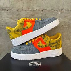 Nike Air Force 1 Dark Sulphur Synthetic Leather Head Layer Cowhide Leather Splicing Low Top Boardshorts Men's Yellow Orange Gray 