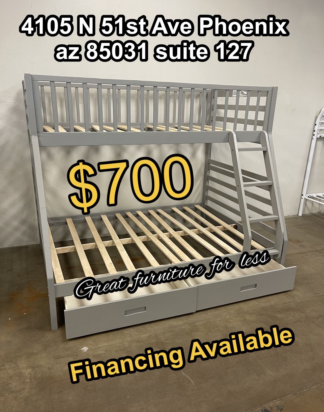 Bunk Bed Twin Over Full Grey Wood With Drawers Brand New