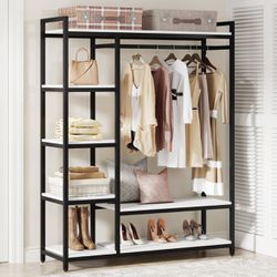 F1029 Freestanding Closet Organizer with 6 Shelves and Hanging Bar