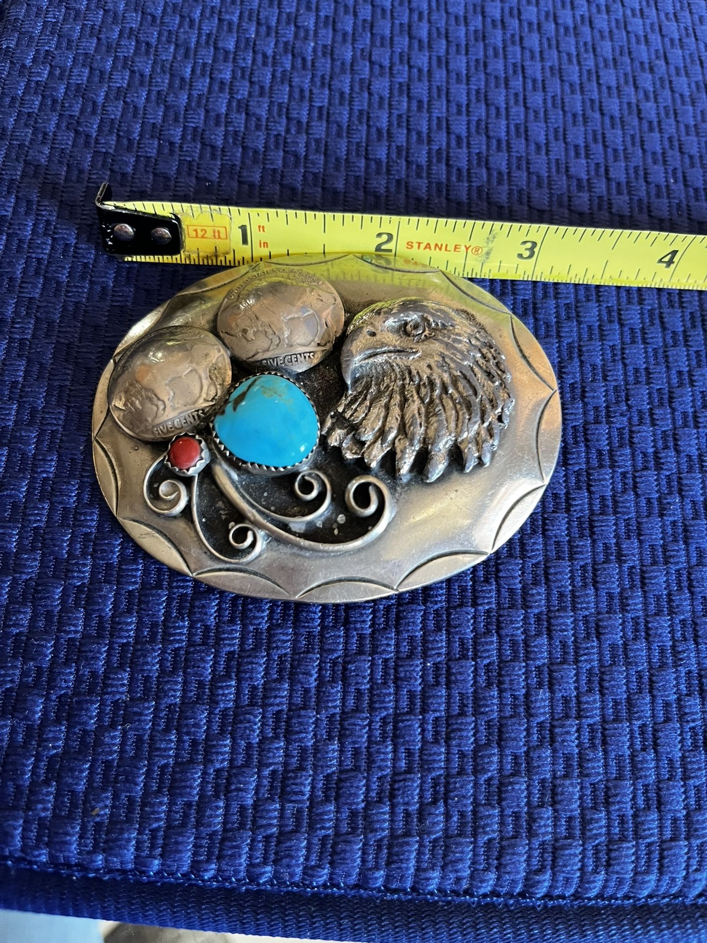 Navajo Belt Buckle .999 Nickel Buffalo Gemstone Handmade