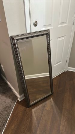 Large Wall Mirror with Silver Ridged Frame