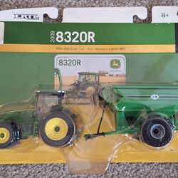 Ertl John Deere 8320R Die Cast Metal Tractor with J&M Grain Cart 1/64, New