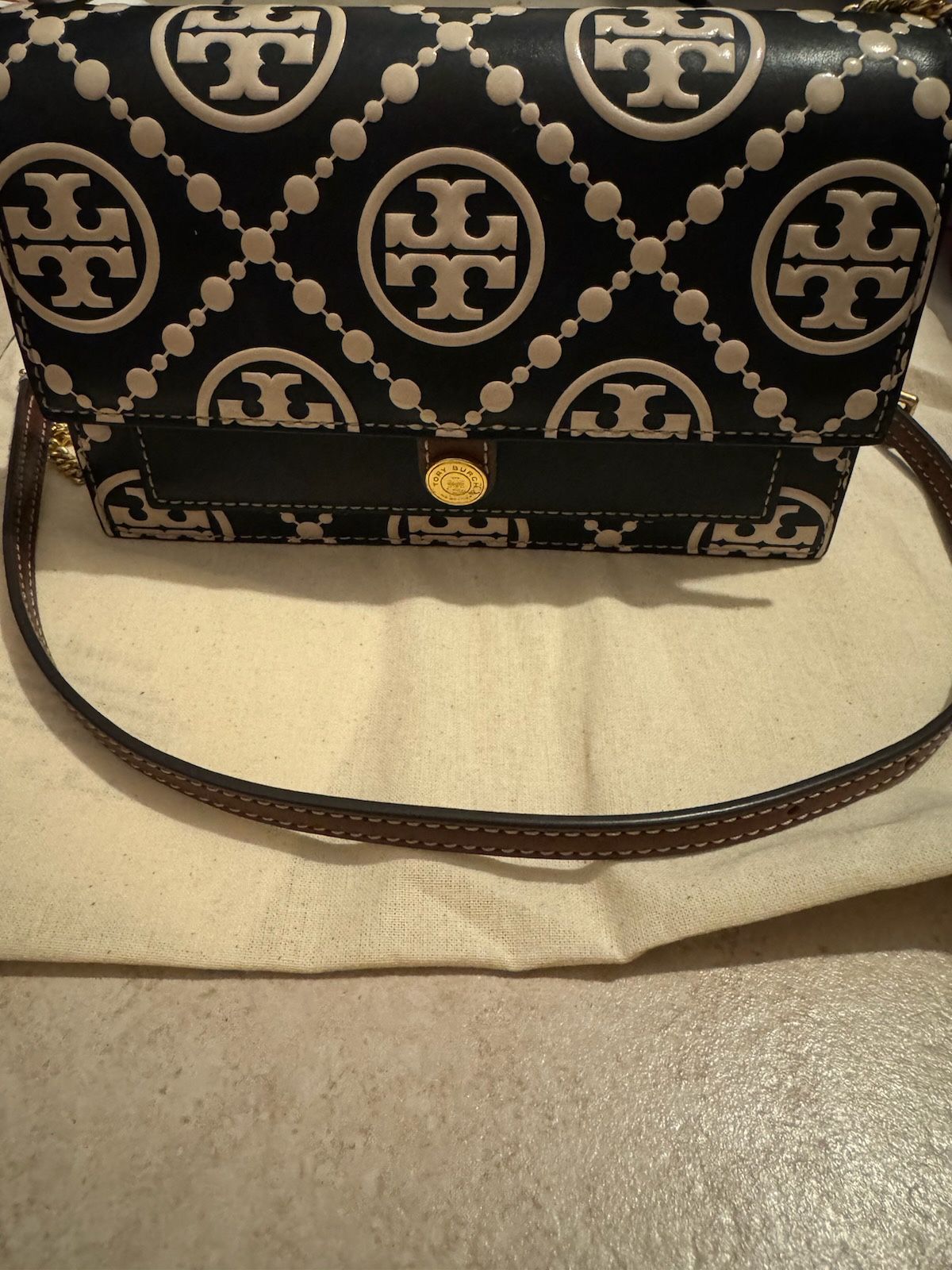 Black & Gold Tory Burch Over The Shoulder Clutch 