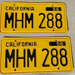 67 Year Old California License Plates 1956 DMV Clear Pairs