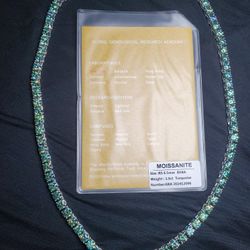 6.5MM VVS MOISSANITE TENNIS BRACELET STERLING SILVER
RHODIUM PLATED, 97 CARATS BLUE/GREEN 24 INCH 