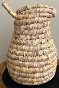 Authentic Vintage Handmade Bahamas Woven Coiled Pitcher Water Jug