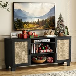 Modern Black TV Stand / Entertainment Center ā 58ā with Storage