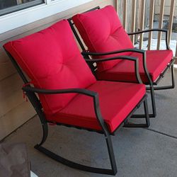 2 Outdoor Rocking Chairs (Metal Frame) W/ Covers
