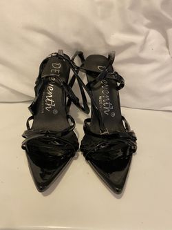 Pat and leather  Black Wrap Around Heels 