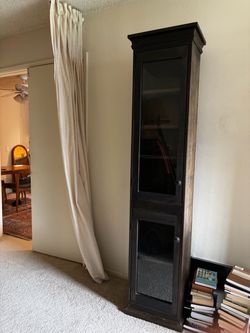 Dark Wood Tall Display Cabinet with Glass Door