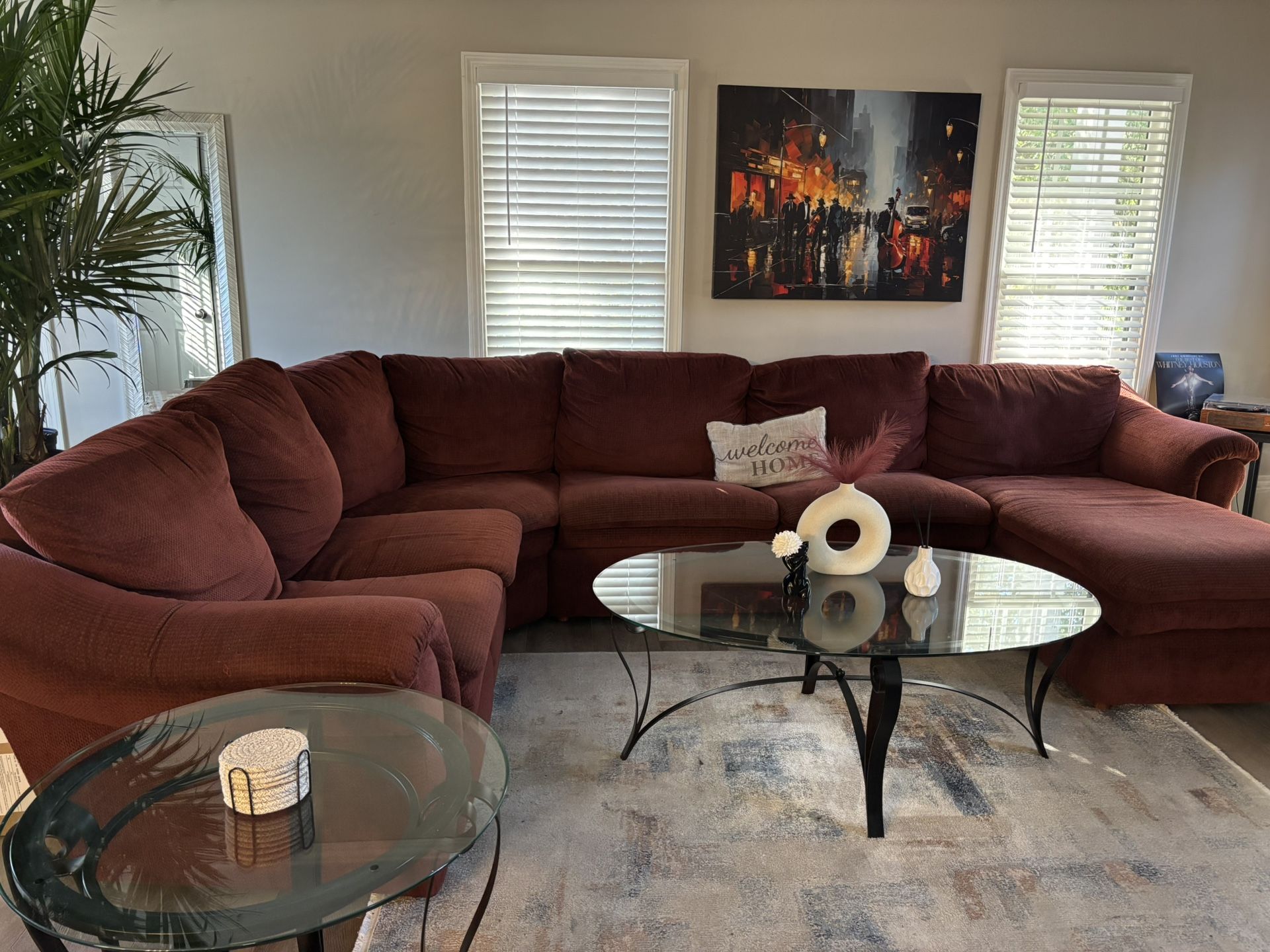 Beautiful Glass Coffee Table & 2 End Table set + Rug