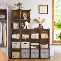 SONGMICS Cube Storage Organizer, Set of 16 Plastic Cubes, Closet Organizers and Storage, Room Organization, Bedroom Living Room, 12.2 x 48.4 x 48.4 In