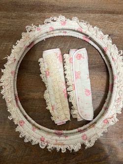 Shabby Chic Floral Lace Steering Wheel Cover Set