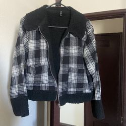 Black And Grey Plaid Jacket - Size Large 