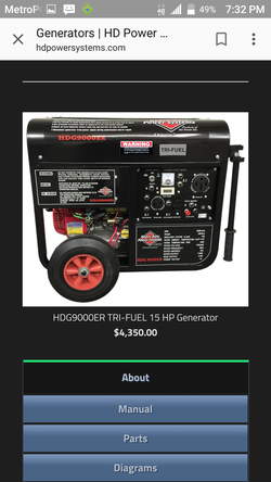 HD Power System Inc,HDG9000ER TRI-FUEL 15 HP Generator