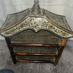 Vintage Pagoda Style Bamboo and Wicker 3-Tier Shelf