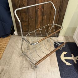 1960s Record Magazine Holder Cart Aluminum & Teak Wood Trim *** MCM
