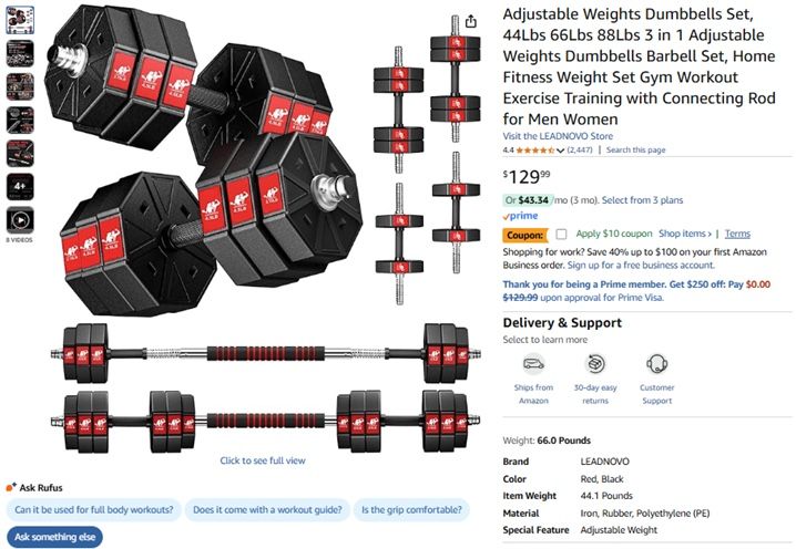 Adjustable Weights Dumbbells Set - $70