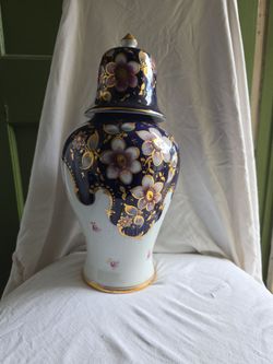 Vintage Lindner German Cobalt Blue & Gold Porcelain Table Bell and Vase Set